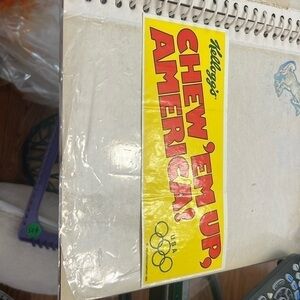 Vintage Kellogg’s Cereal Bumper Sticker 1984 Olympics’ Chew Em Up America USA
